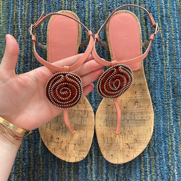Coral Guess Leather Sandals - Picture 1 of 4